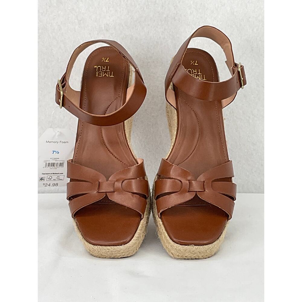 Time and Tru Cognac Espadrilles Ankle Strap Memory Foam Wedges NWT 7.5 - Picture 4 of 10